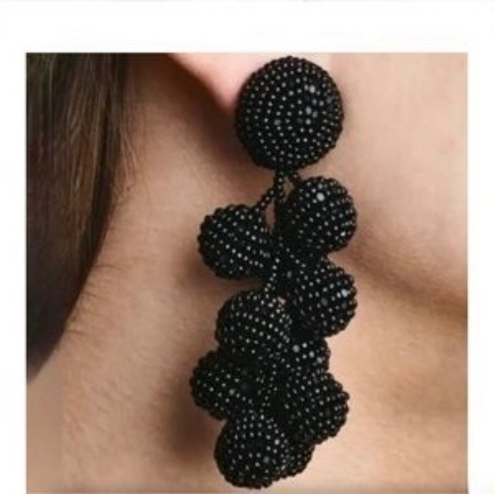 Sachin + Babi Black Coconut Clip-On Beaded Glass Earrings